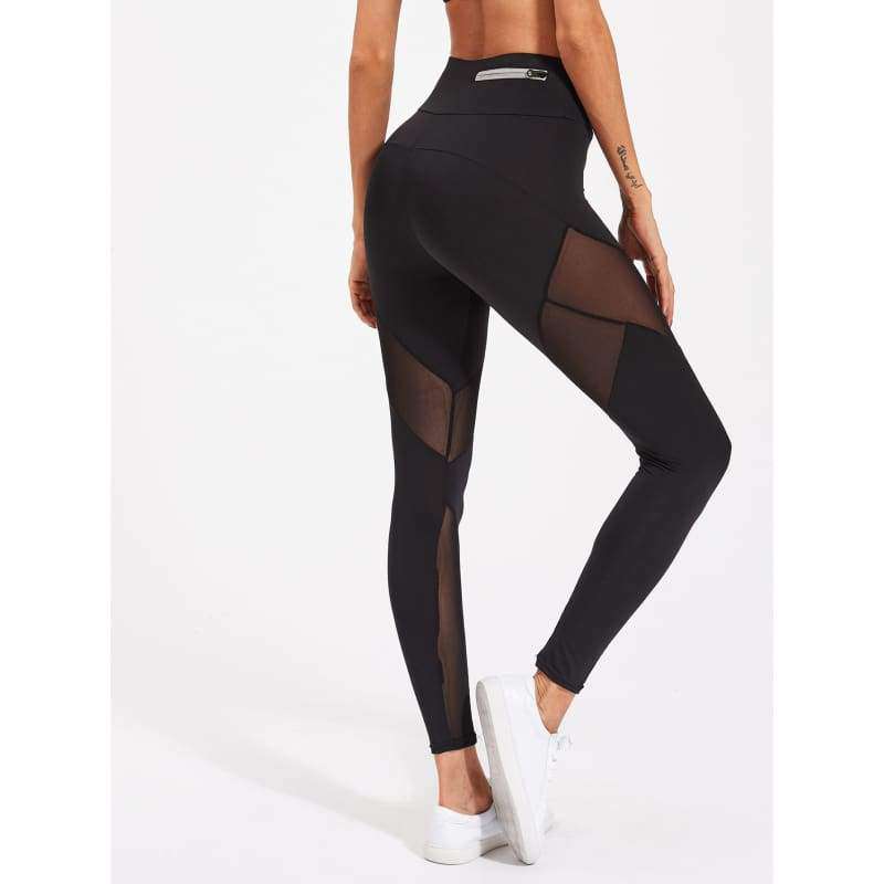 Active Mesh Panel Zip Detail Leggings - Leggings