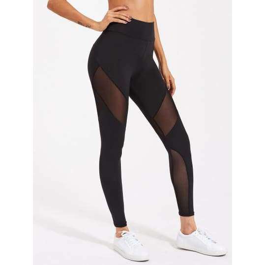 Active Mesh Panel Zip Detail Leggings - Leggings