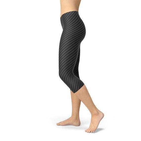 Womens Black Carbon Fiber Capri Leggings - Leggings