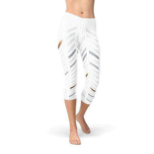 Womens White Stripes Capri Leggings - Leggings